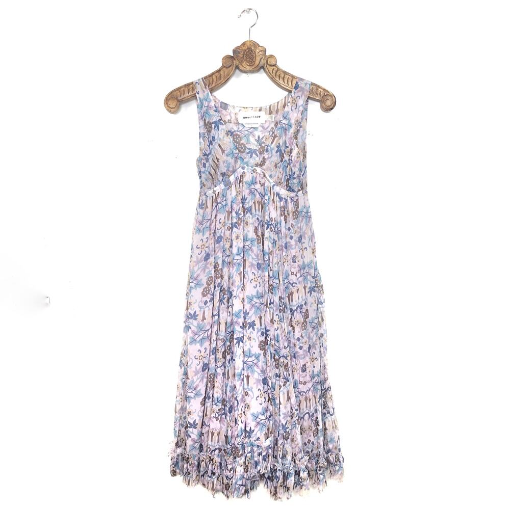 Sweetface Silk Plunge Neck Midi Dress Fairycore Whimsical Floral 4